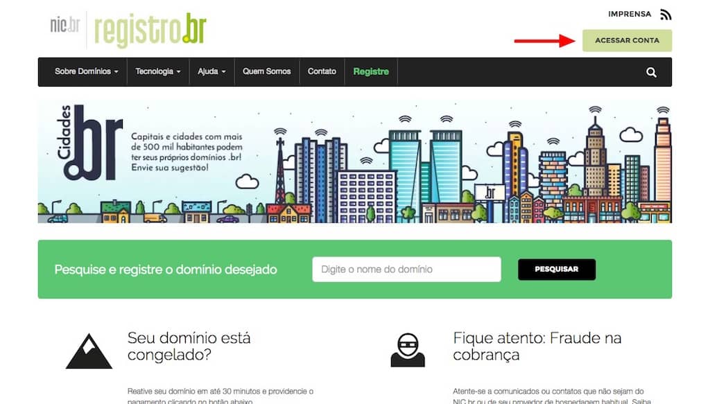 Tela do site www.registro.br (inicial)